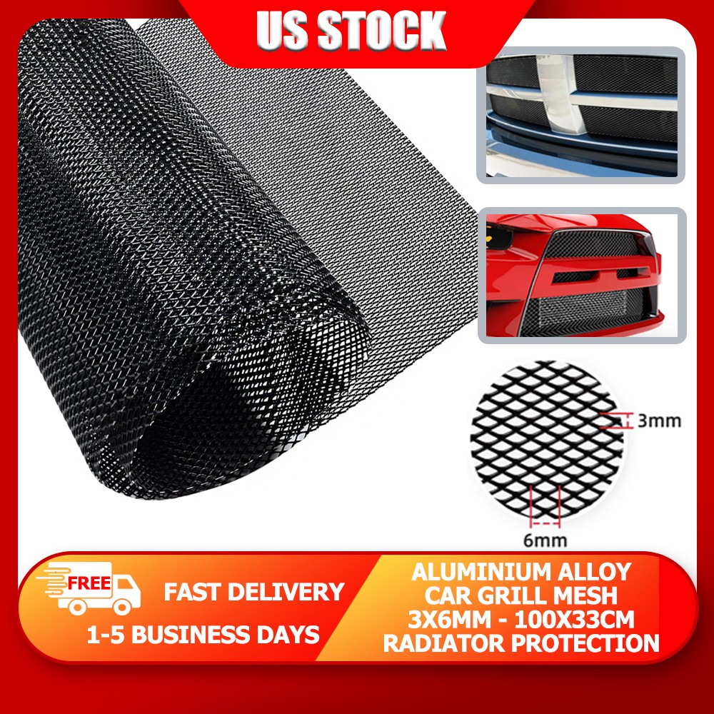 Universal Black Car Grill Mesh - 100X33cm 3X6mm Aluminum Radiator Protection US
