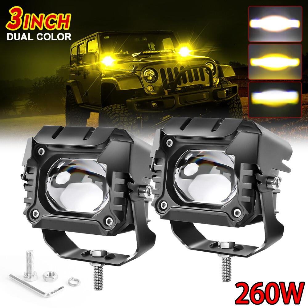 Pair 3inch 260W LED Work Light Bar Amber/White Pods Driving Spot Fog OffRoad SUV