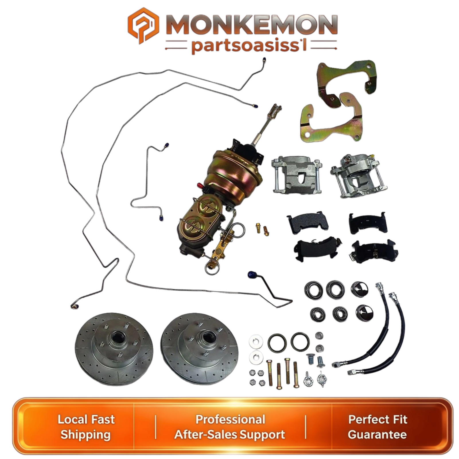 FOR 1959-1964  CHEVROLET FRONT POWER DISC BRAKE CONVERSION KIT DRILLED ROTORS