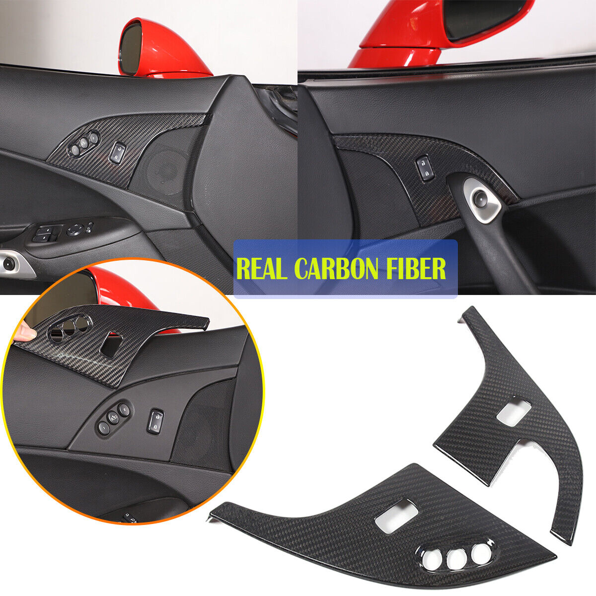 Real Dry Carbon Fiber Interior Door Lock Button Trim Cover For Corvette C6 05-13