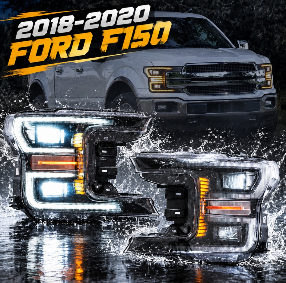 2XLED Headlights Black for Ford F150 XLT XL SSV king 2018 2019 2020 w/Sequential