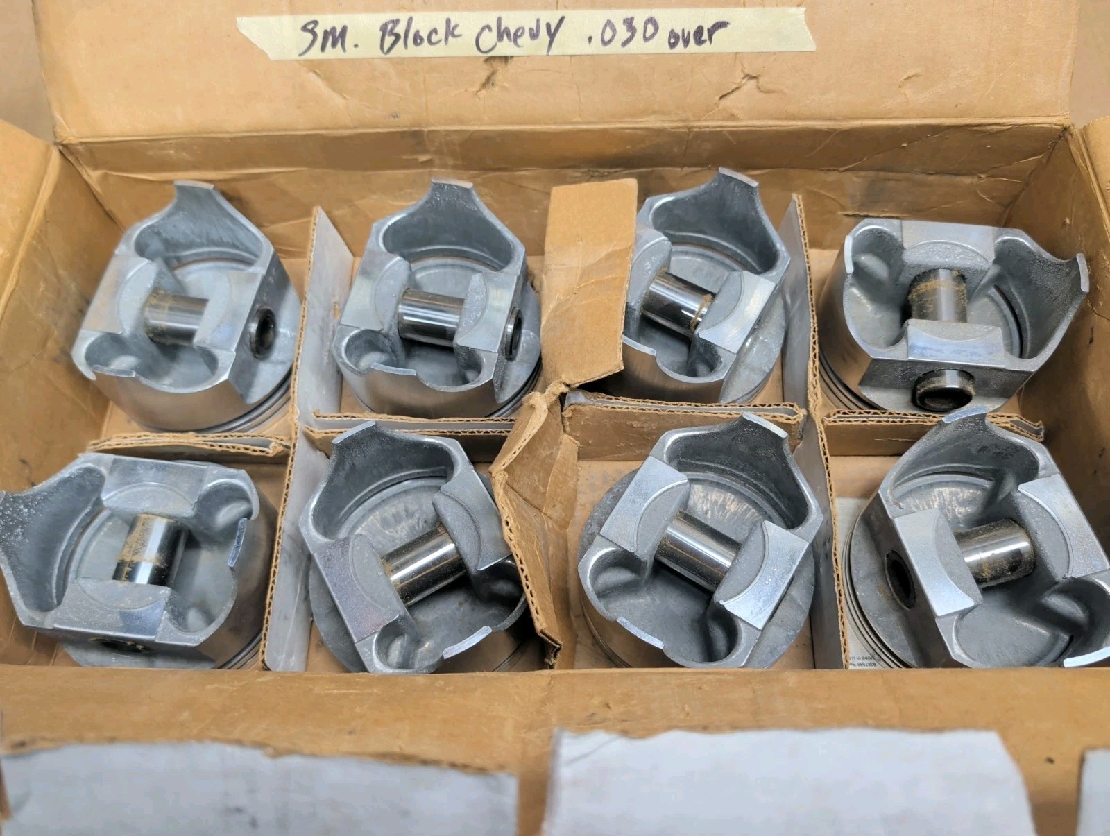 350 Chevy L2256 .030 Pistons TRW Flat Top SBC Forged Pistons With Pins