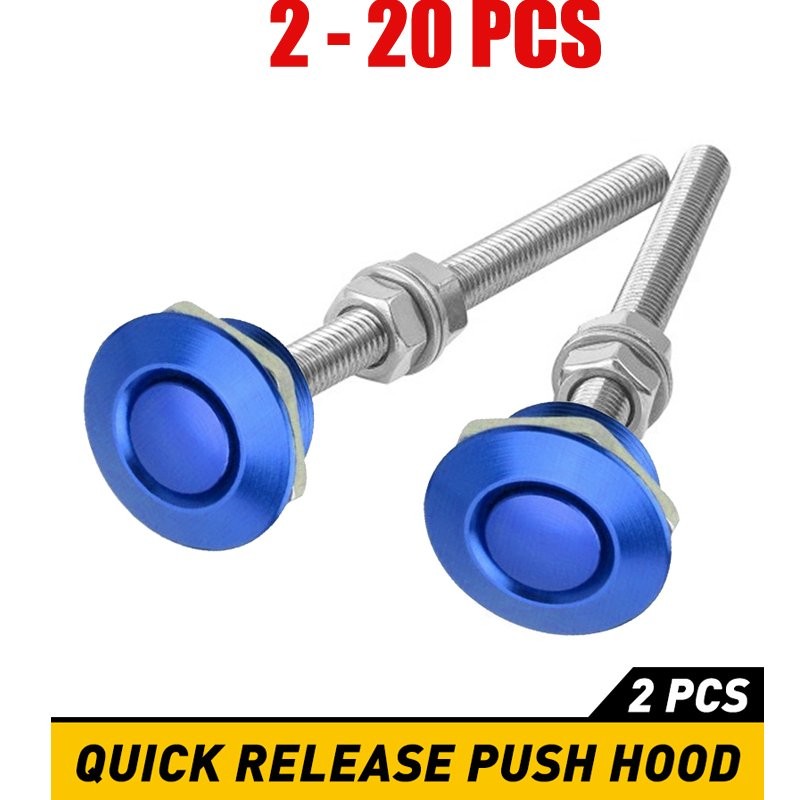 2-20X Button Push Release Hood Quick Car Bonnet Pin Latch Lock Clip Bumper Blue