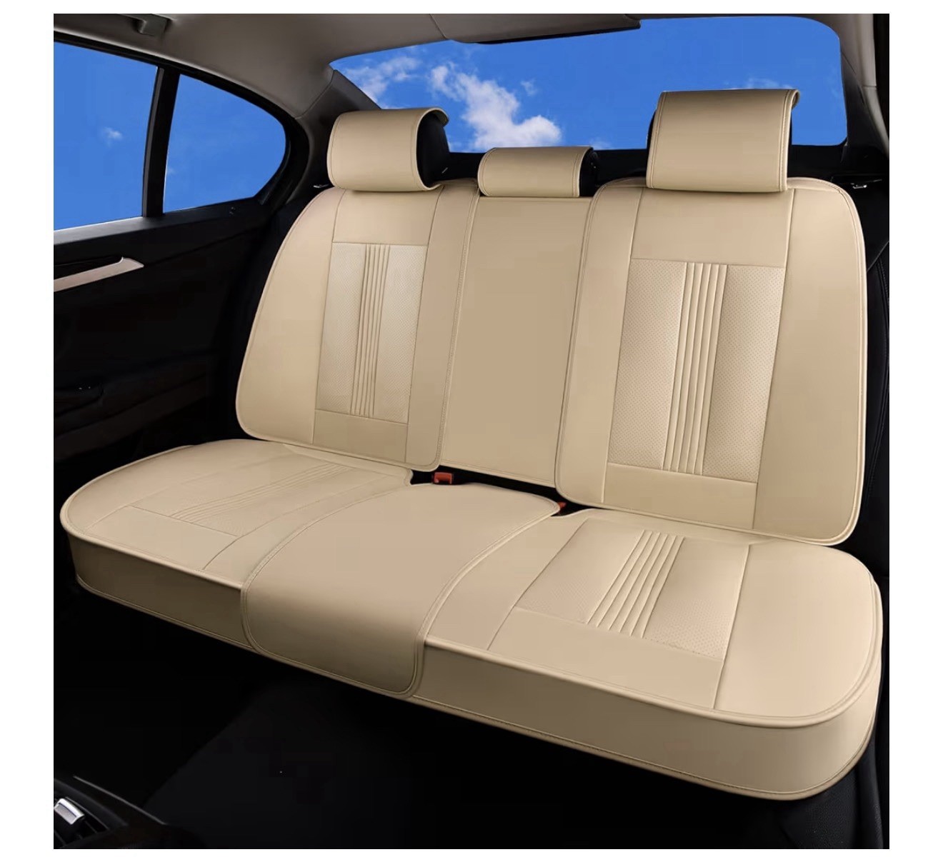 Huidasource Beige Nappa Leather Rear Seat Cover Ventilated Universal SUV Truck