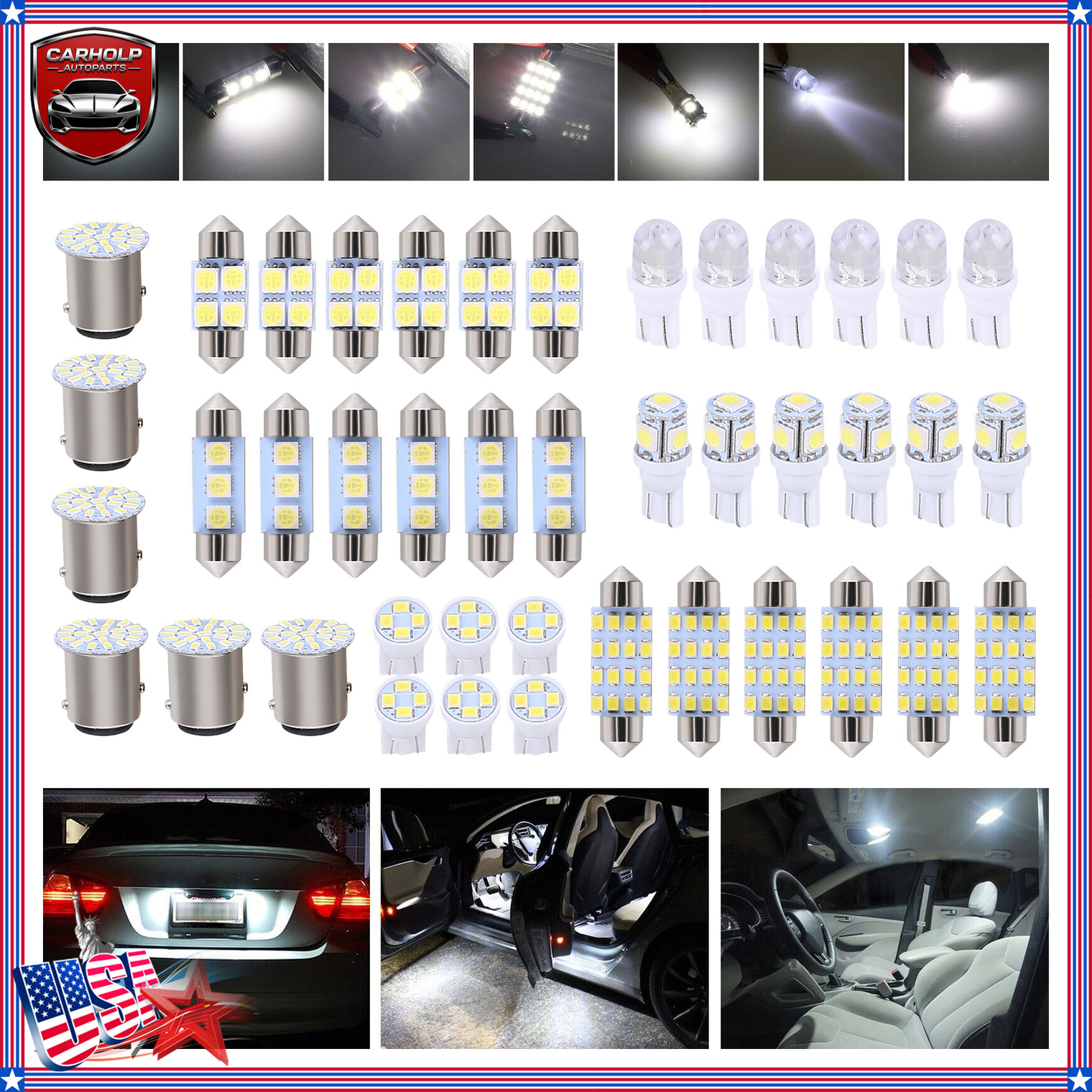 42pcs LED Interior Light Bulbs Kit 6500K 12V for Car License Reading Trunk