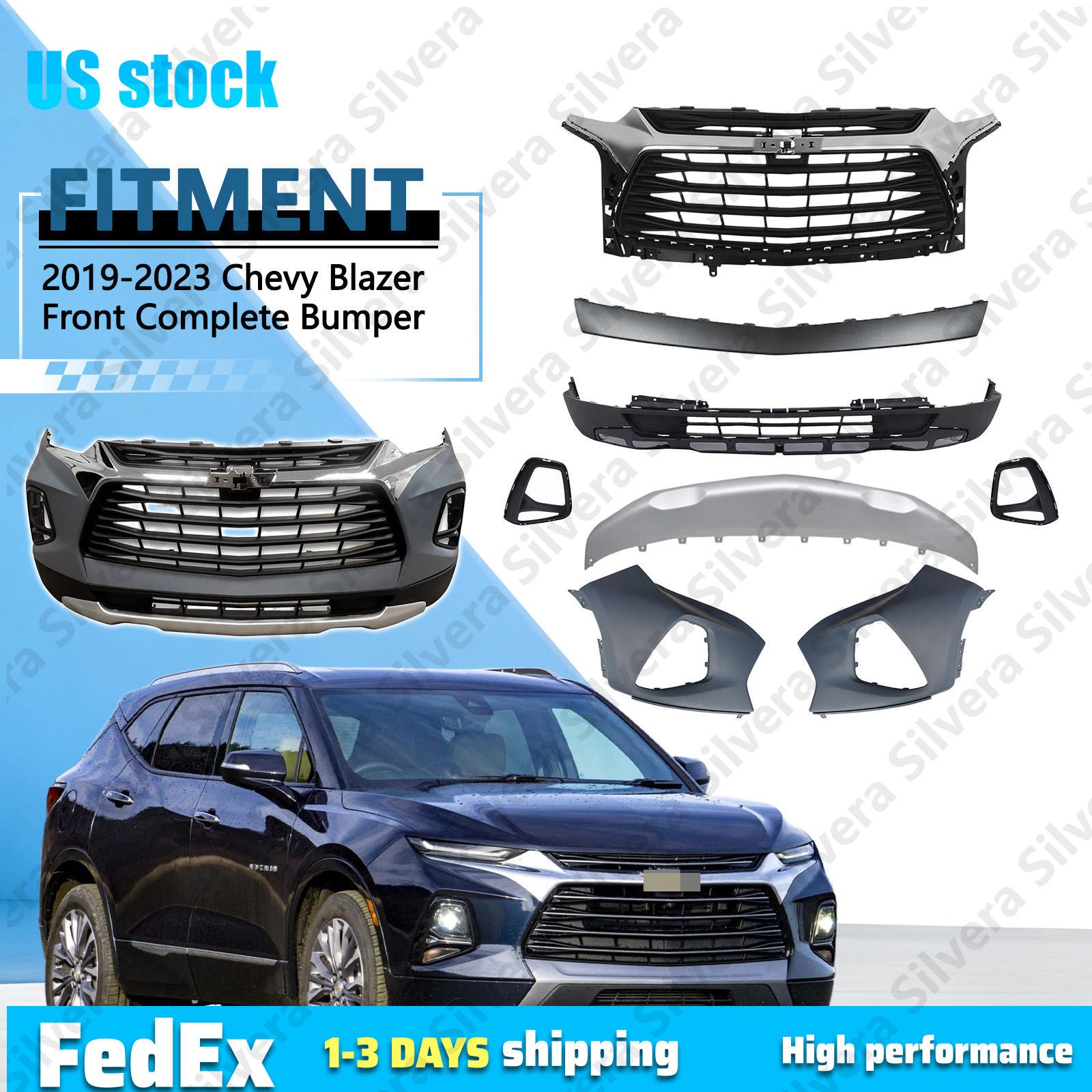 Fits 2019-2022 Chevy Blazer LT Front Complete Bumper Assembly W/ Grille Valance
