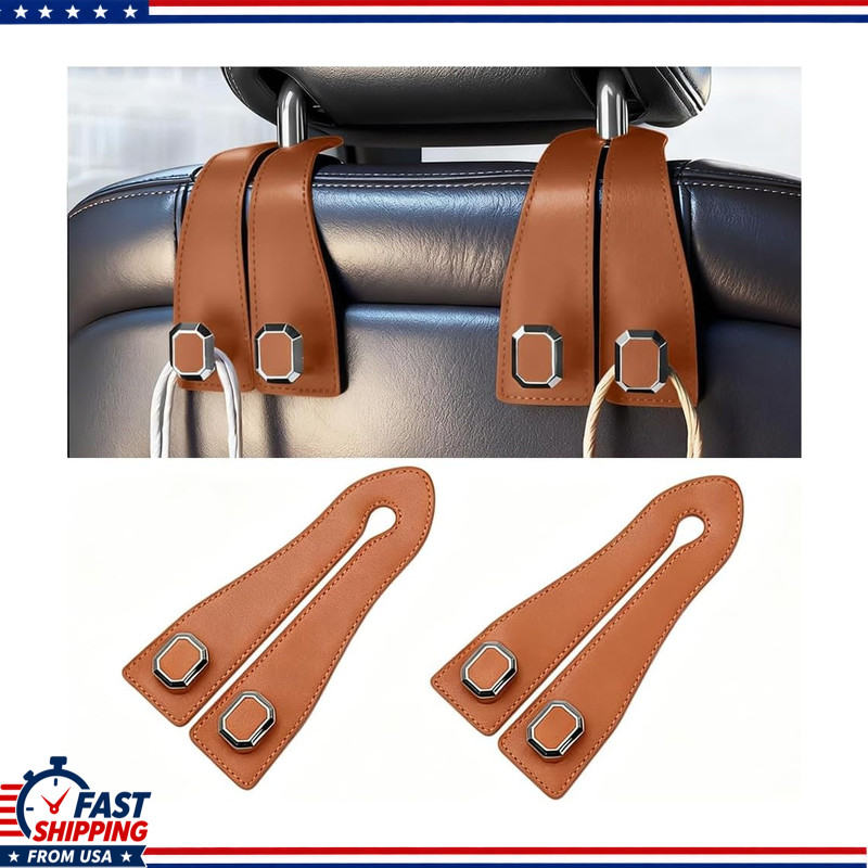 Nappa Leather Metal Car Headrest Hooks, 2PCS Double Seat Back Hanger Purse Bag
