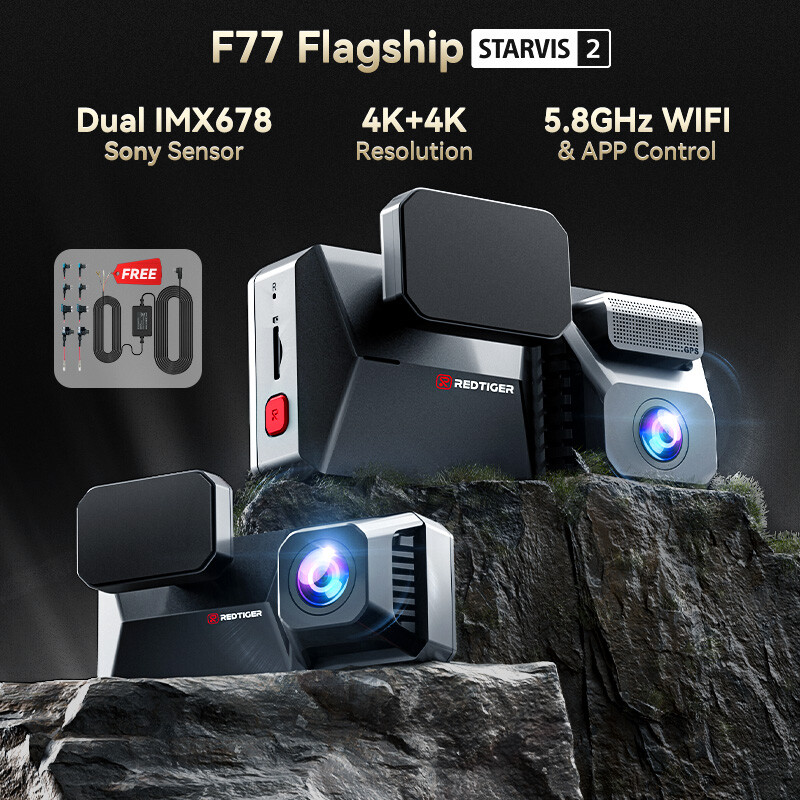 REDTIGER F77 Dash Cam 4K+4K Starvis2 Dual IMX678 Voice Control 5.8GHz WIFI