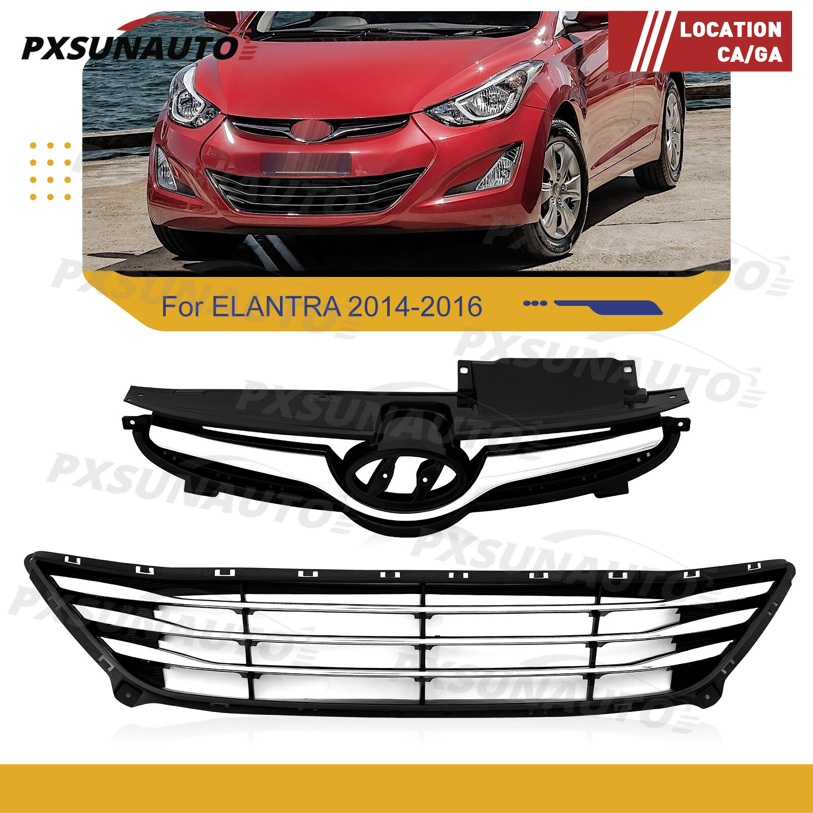 Fit 2014 2015 Hyundai Elantra Front Bumper Upper Lower Grill Grille HY1200173