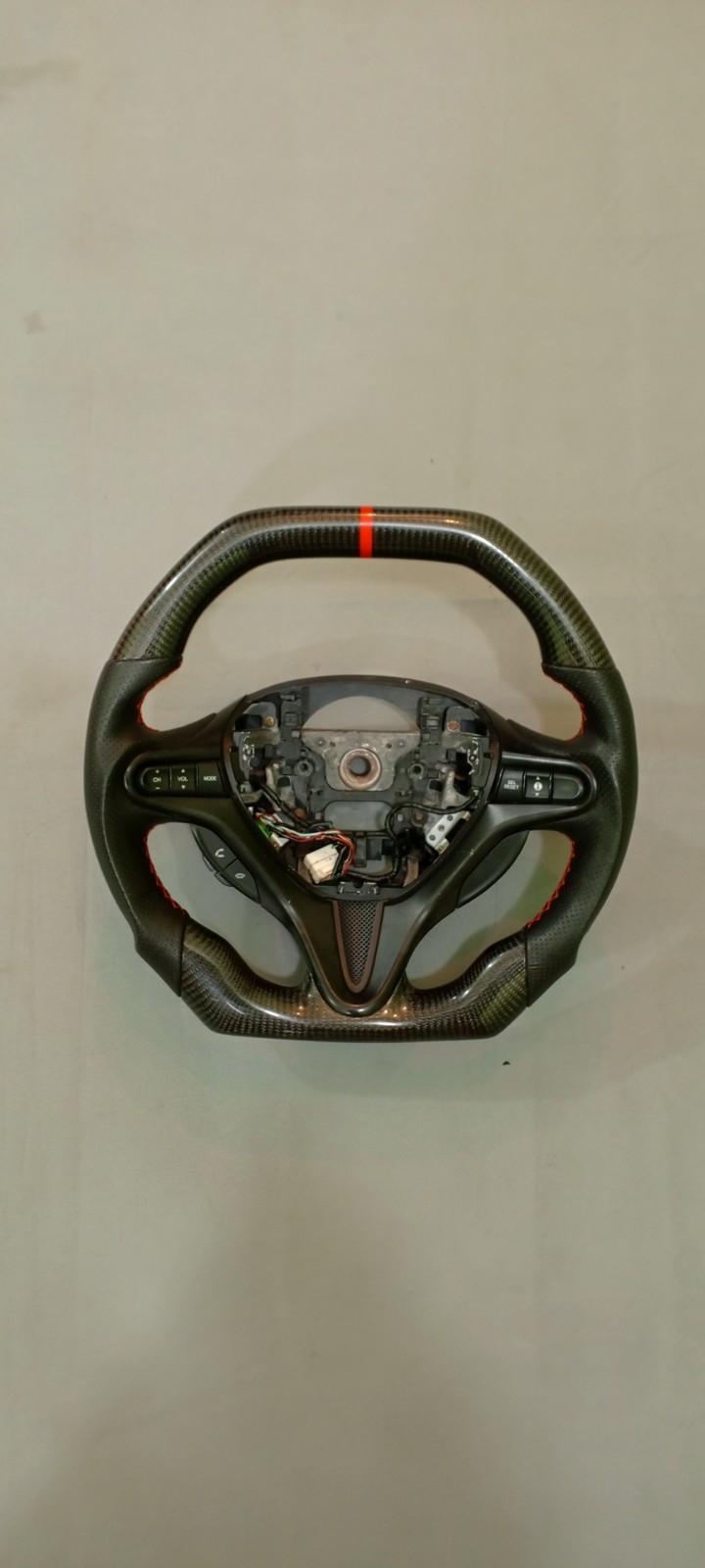 Carbon Fiber Steering Wheel Honda Civic FD 06-11 City Jazz 08-13 Flat Bottom Red