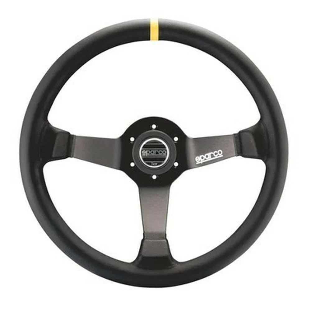 Sparco R 345 Competition Leather Steering Wheel w/ Yellow Stripe 015R345MLN