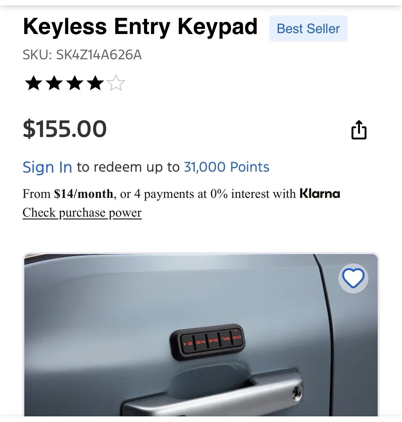 Ford Keyless Entry Pad-WILL NEED DEALER TO PROGRAM
