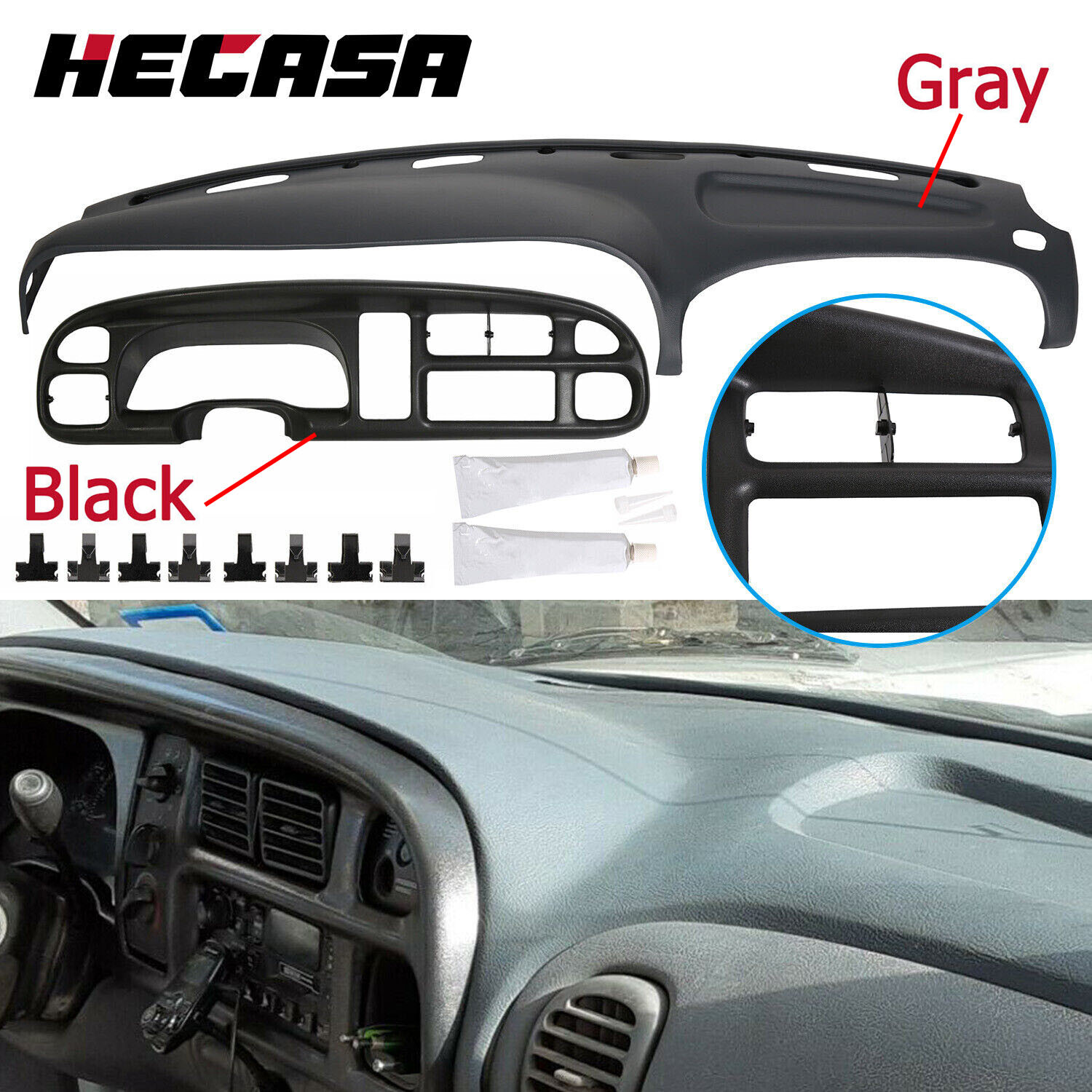 For 1998-2002 Dodge Ram Pickup ABS Dash Bezel & Dashboard Cover Overlay W/clips For 1998-2002 Dodge Ram Pickup ABS Dash Bezel & Dashboard Cover Overlay W/clips
