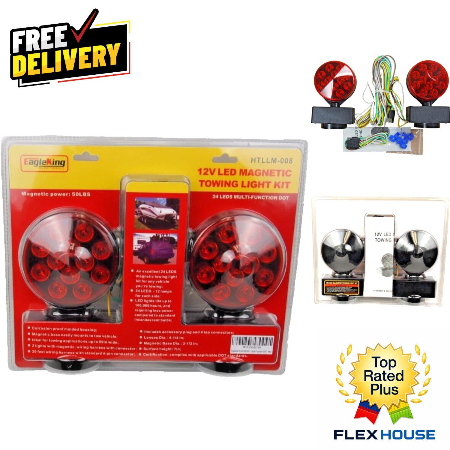 DOT Approved 12V LED Towing Light Kit – 20ft Wire, Magnetic Mount for Trailers