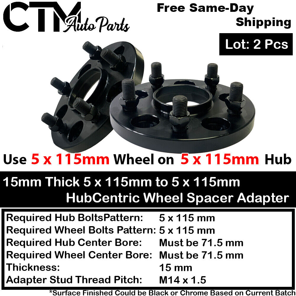 2x 15mm Thick 5x115mm 71.5mm Bore HubCentric Wheel Spacer Charger Challenger 300