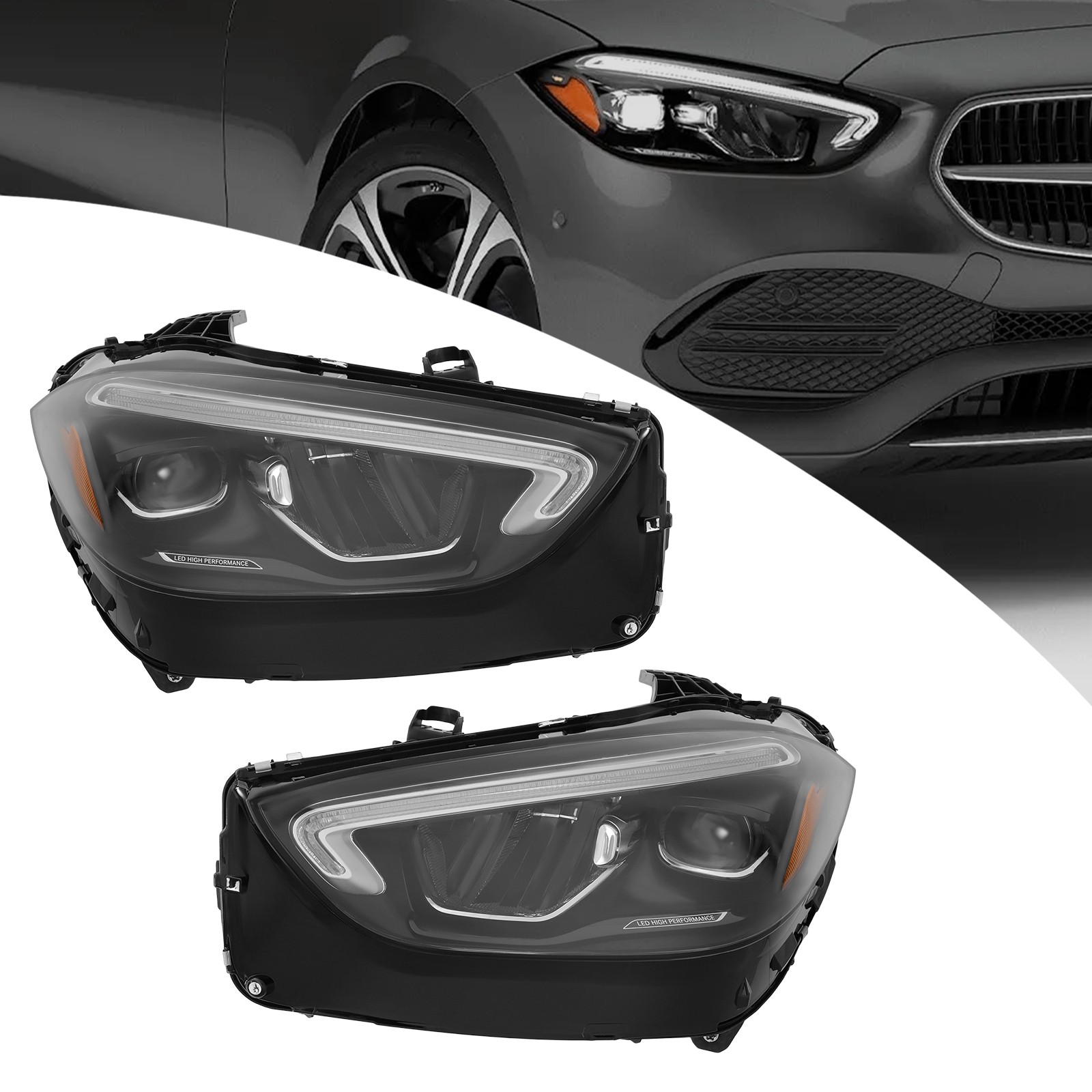 For 2022-2024 Mercedes-Benz C-Class C300 W205 LED Headlight Headlamps Pair Set