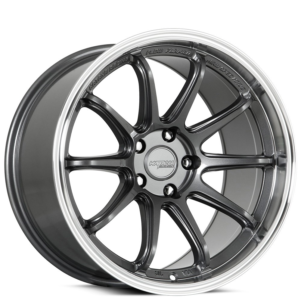 18x9.5/18x10.5 Katana Racing Wheels HR06 Gloss Gunmetal Machined Lip Rims (4pcs)