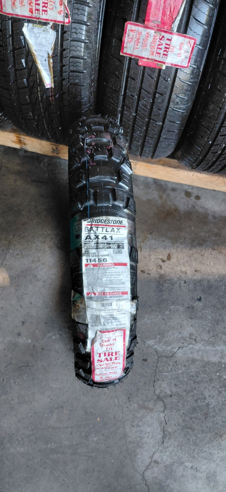120/70B19 M/C Bridgestone Battlax AX41 Front Tire 60Q Brand New (1) $60 120/70B19 M/C Bridgestone Battlax AX41 Front Tire 60Q Brand New (1) $60