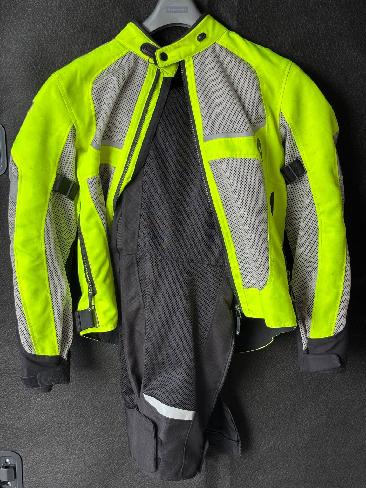 Motorcycle Riding jacket and Pants Rev\'It Black and Neon Green/Yellow size S/M