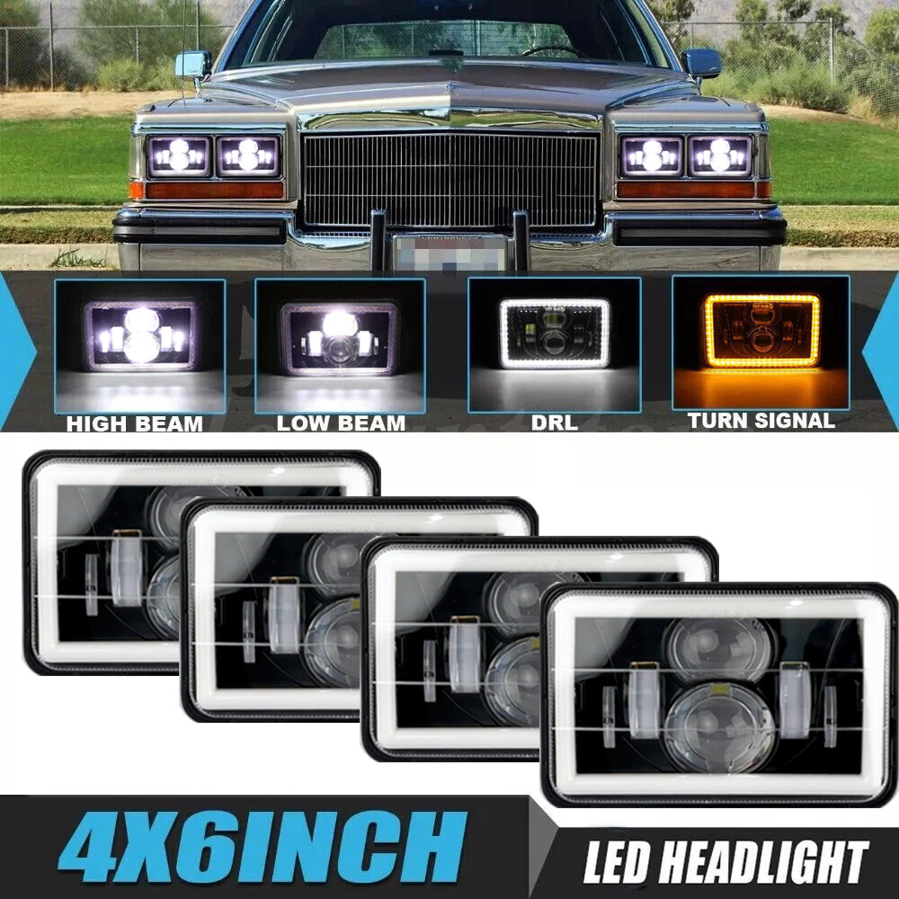 4pcs 4x6\'\'LED Headlights Hi-Lo W/DRL For Cadillac Eldorado 1975-85 Ford Mustang