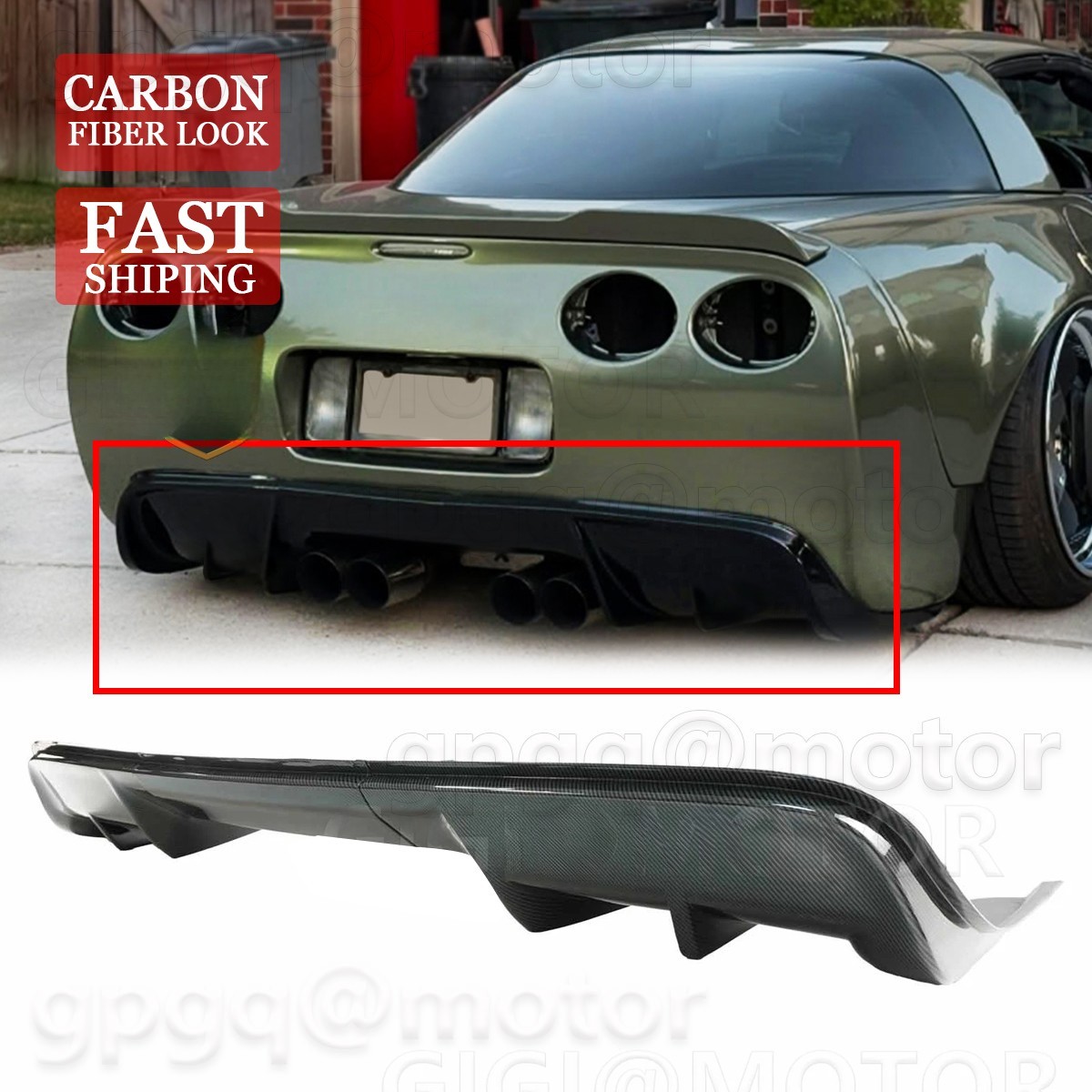For Corvette C5 97-04 Carbon Fiber Direct Add-On Shark Fin Rear Bumper Diffuser