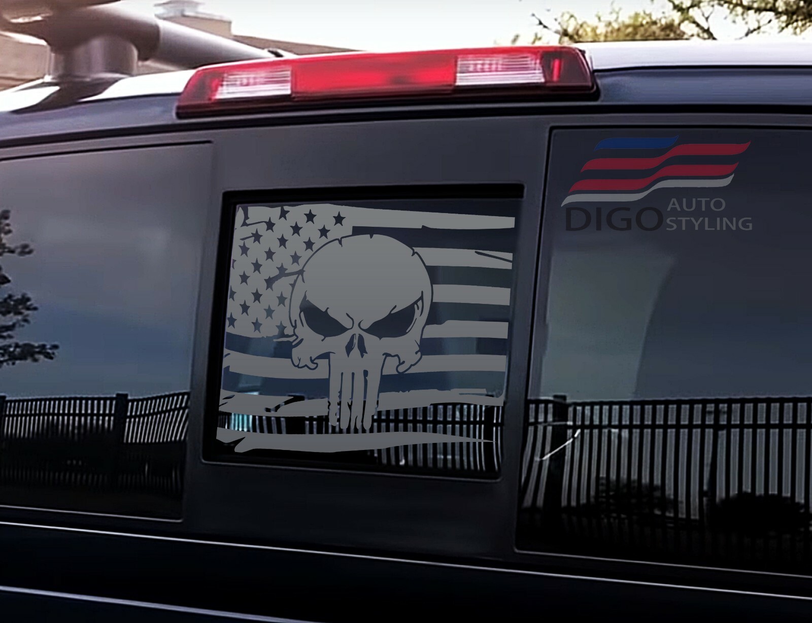 Fits 2013 - 2024 Nissan Frontier Back Middle Window USA Flag Punisher Decal