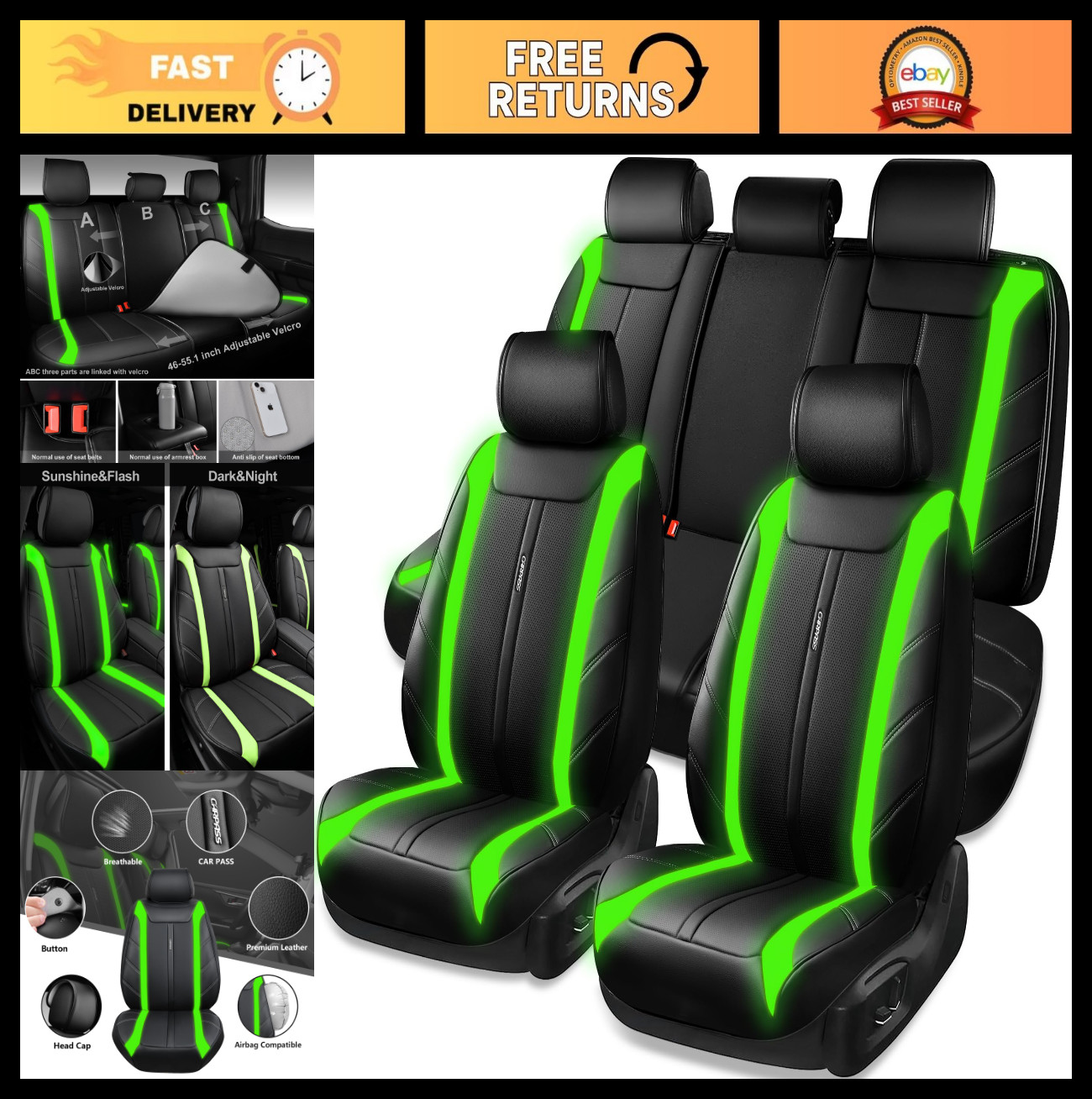 Luxury Faux Leather Seat Covers Full Set - Waterproof, Breathable, Anti-Slip, Un Luxury Faux Leather Seat Covers Full Set - Waterproof, Breathable, Anti-Slip, Un
