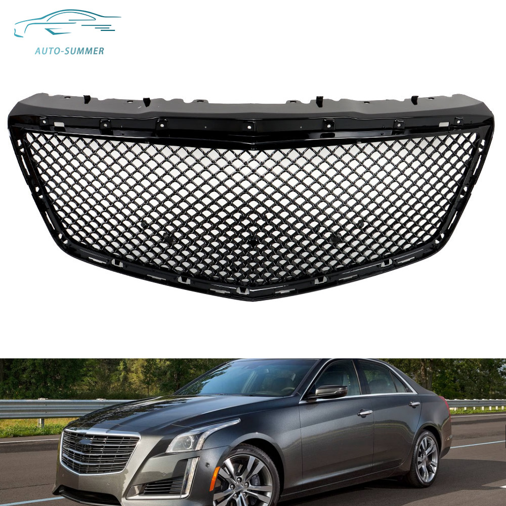 Front Bumper Upper Grille Grill For 2014 15-2019 Cadillac CTS Sedan Gloss Black