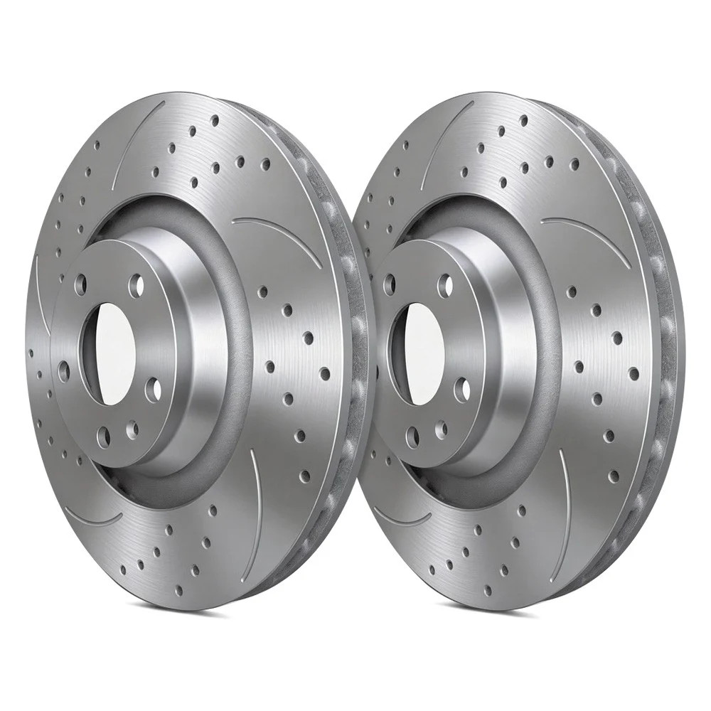 For Volkswagen R32 04 Double Double Drilled & Slotted 1-Piece Front Brake Rotors