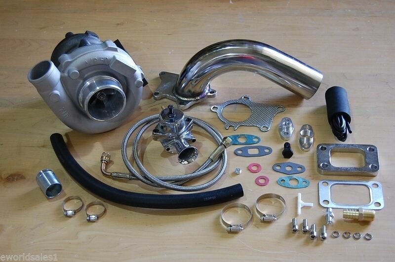 T3/T4 Hybrid Turbocharger Kit T3 T4 Turbo -4an Line Kit, pipe, BOV, Stage 1
