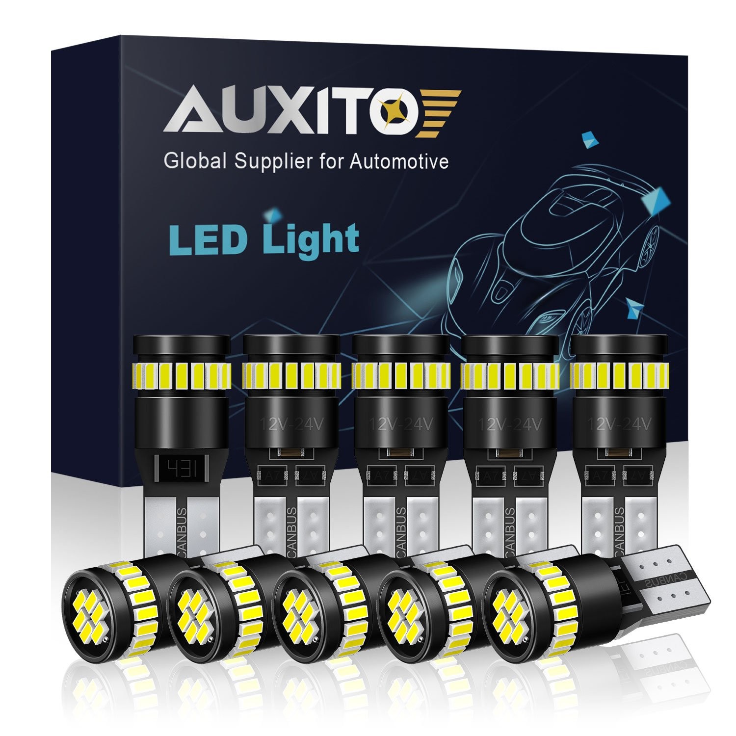 AUXITO 10x T10 194 LED Light Bulb 168 3014 White Super Bright Canbus No Error