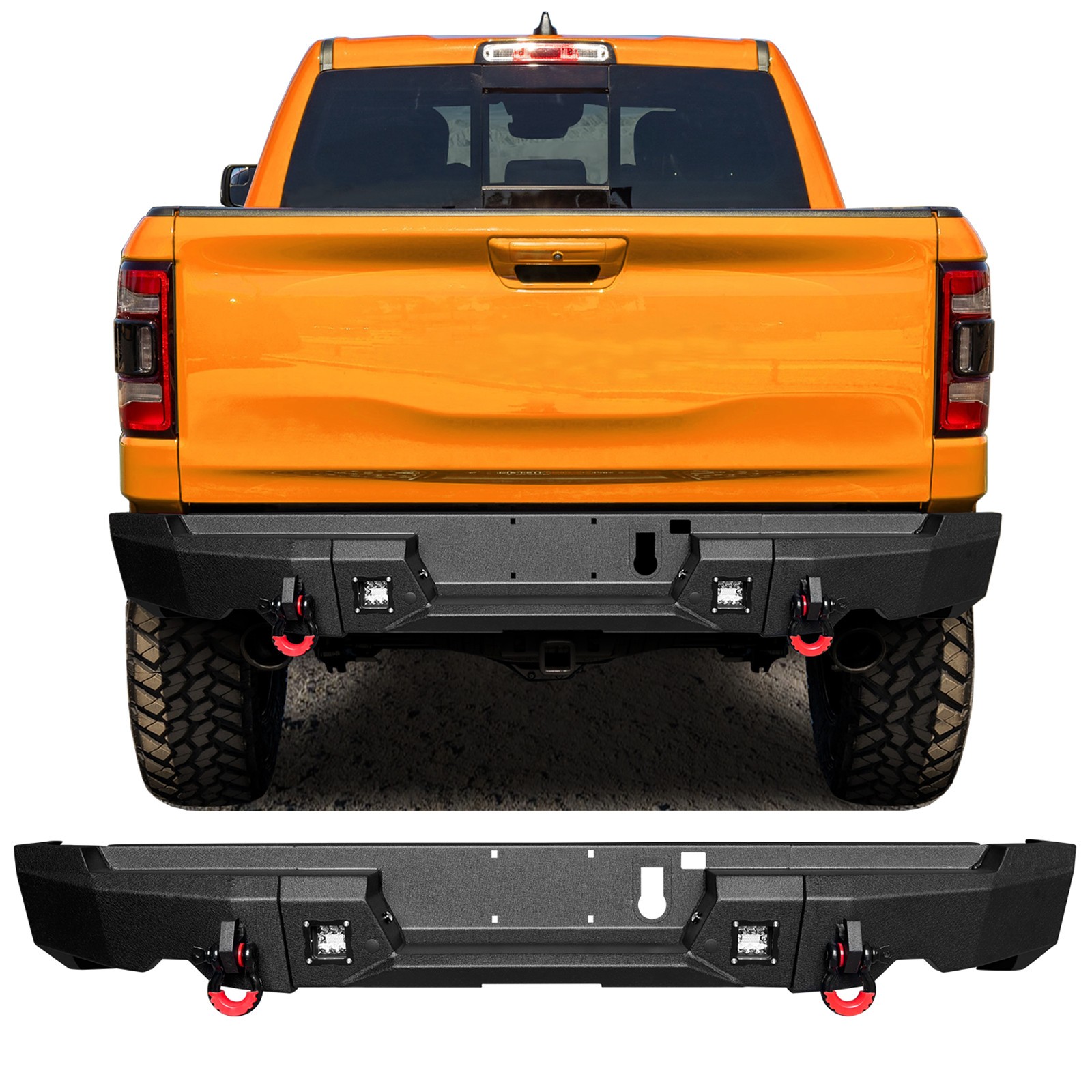VIJAY For 2019-2024 Dodge RAM 1500 Steel Rear Bumper With D-rings & LED Lights
