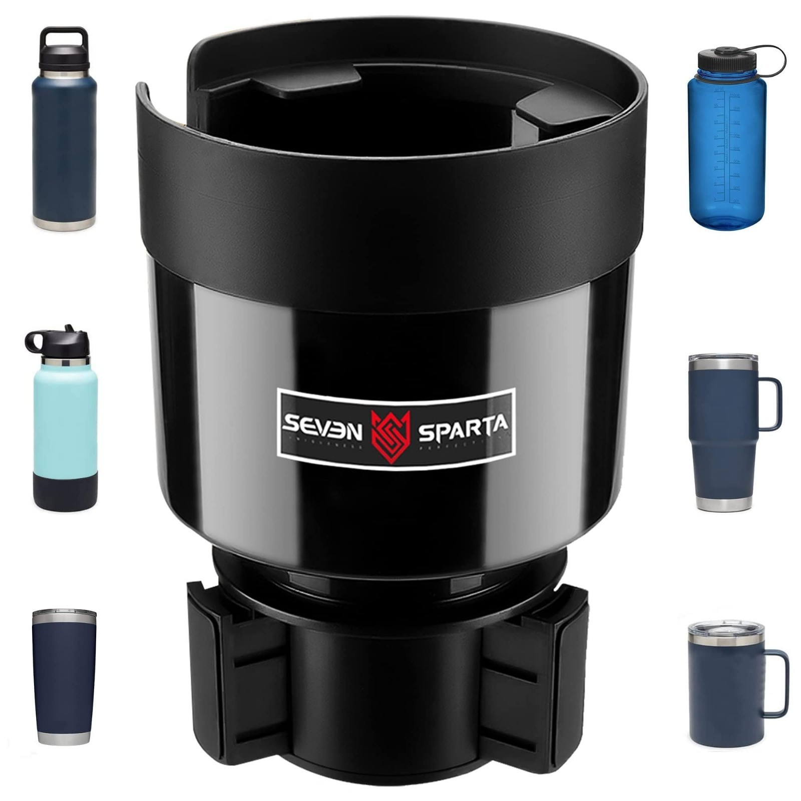 Car Cup Holder Expander for 32-40oz Bottles Adjustable Offset Base Black Plastic