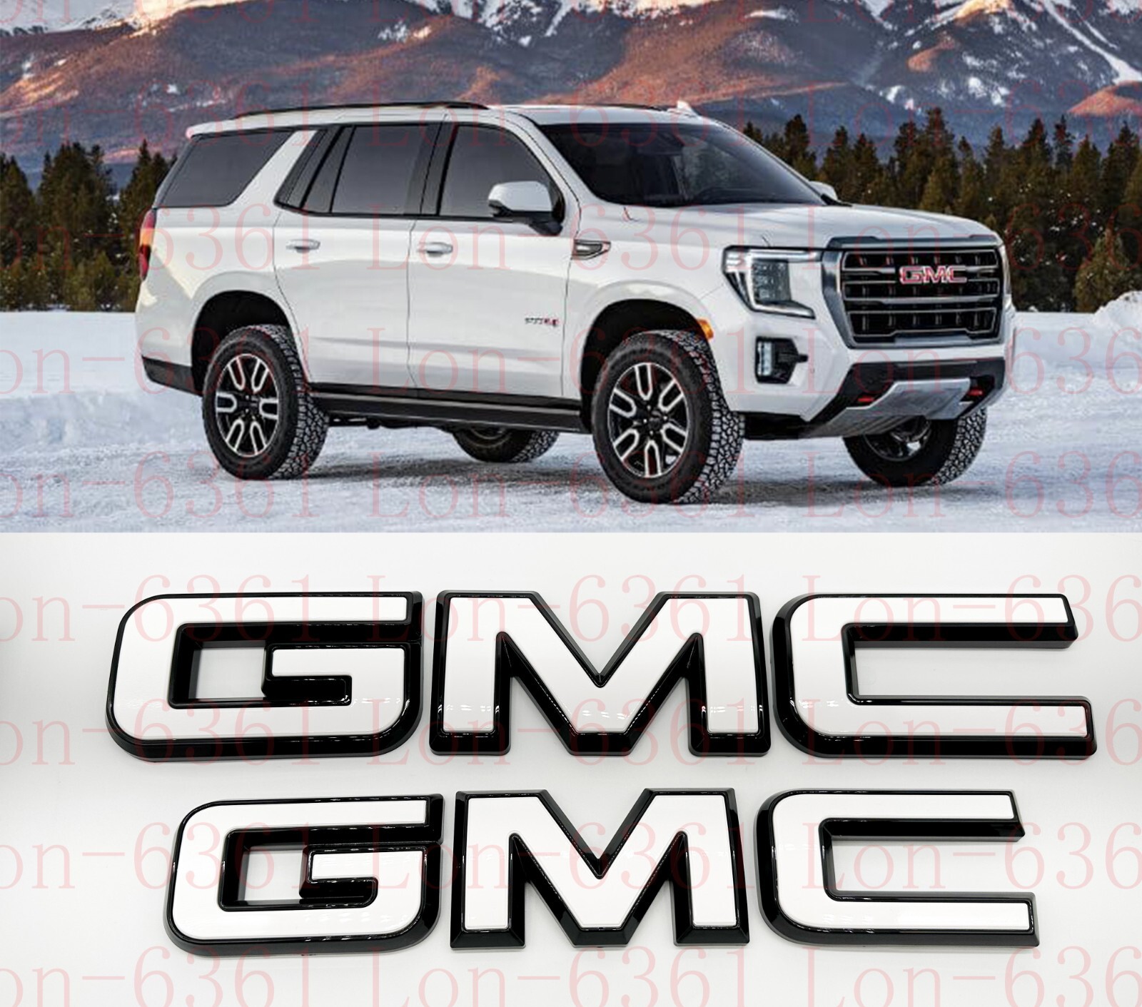 2021-2024 GMC YUKON YUKON XL Front Rear Tailgate White Black OVERLAY Emblem 2021-2024 GMC YUKON YUKON XL Front Rear Tailgate White Black OVERLAY Emblem