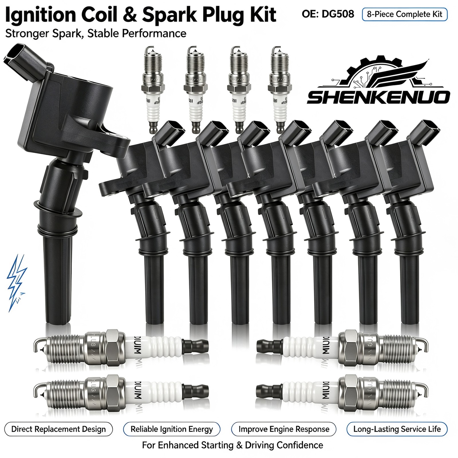 8pc OEM Ignition Coil DG508 & Spark Plug SP479 For Ford F150 4.6 5.4L.