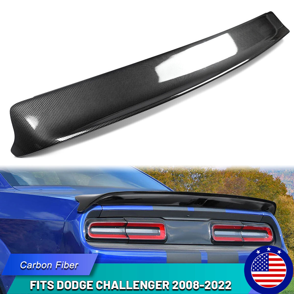 For 2008-2022 Dodge Challenger Hellcat Redeye Trunk Spoiler Wing Carbon Fiber