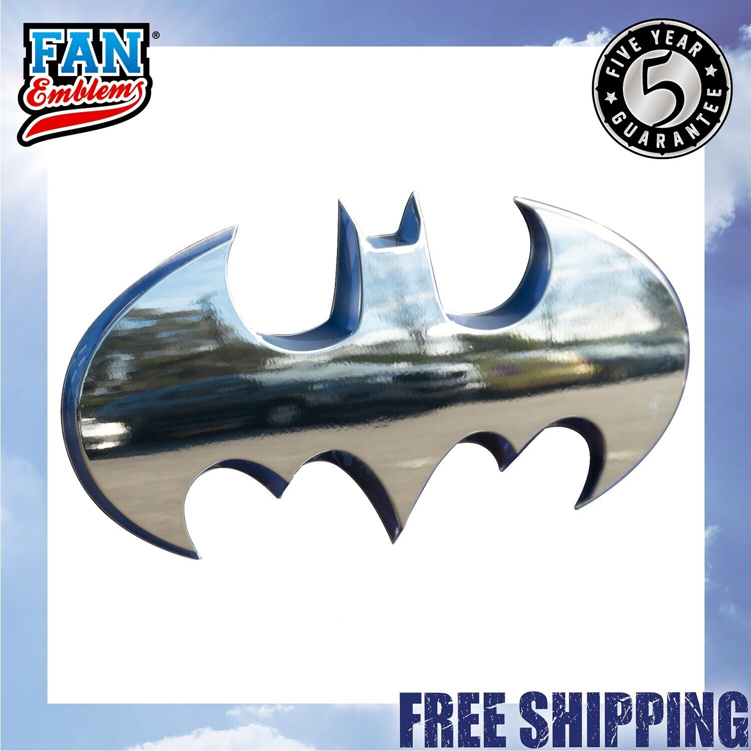 Fan Emblems Batman 3D Car Badge - 1989 Batwing Logo (Chrome - Large)