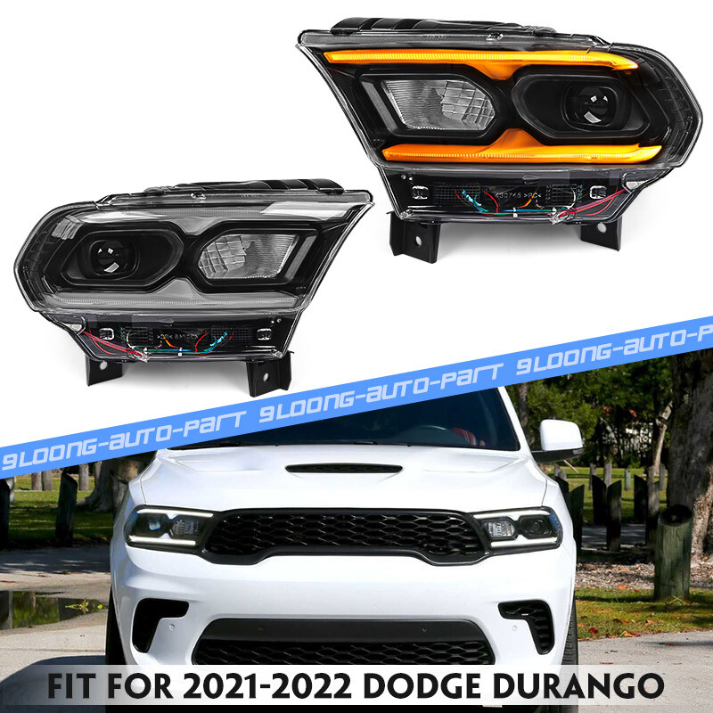 2Pcs For 2021-2024 Dodge Durango Black Full LED Projector Headlights non-AFS