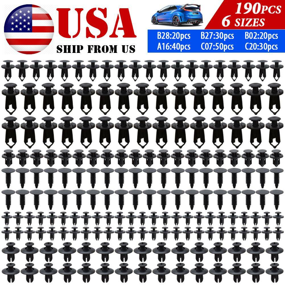 190Pcs Car Body Fastener Plastic Trim Clips Push Rivets Auto Panel Fender Retain