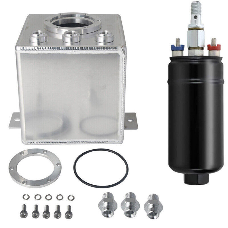 New 2L High Flow Swirl Fuel Surge Tank AN6 Aluminum w/ 044 External Fuel Pump