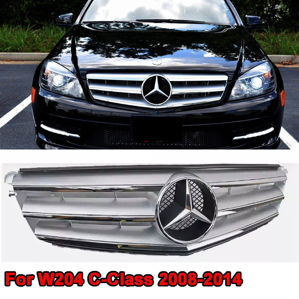 Chrome Front Grill Grille W/Star For Mercedes Benz W204 C350 C250 C300 2008-2014