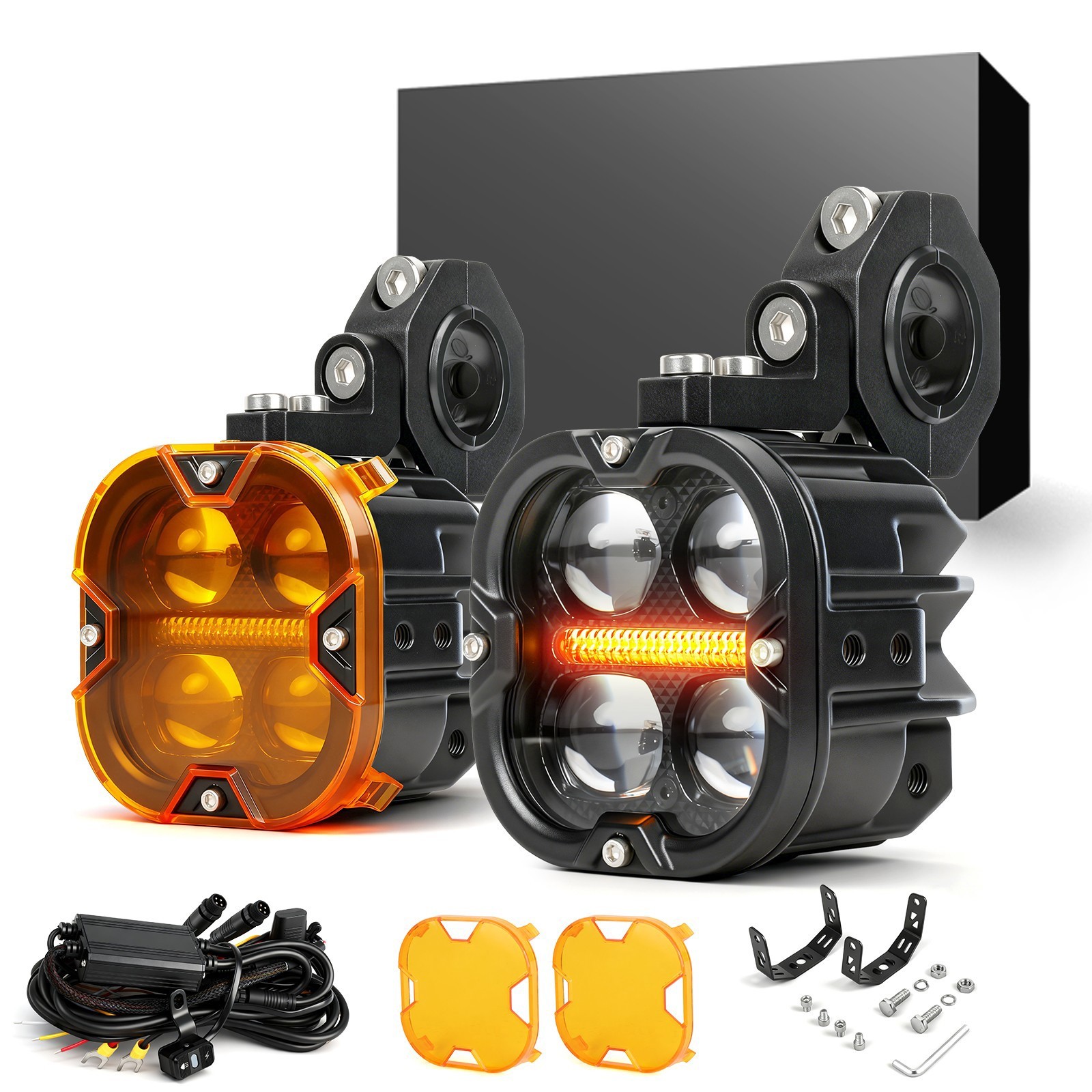 Pair 180W Motorcycle Headlight Fog Lights Led Auxiliary Driving Lamp Amber White
