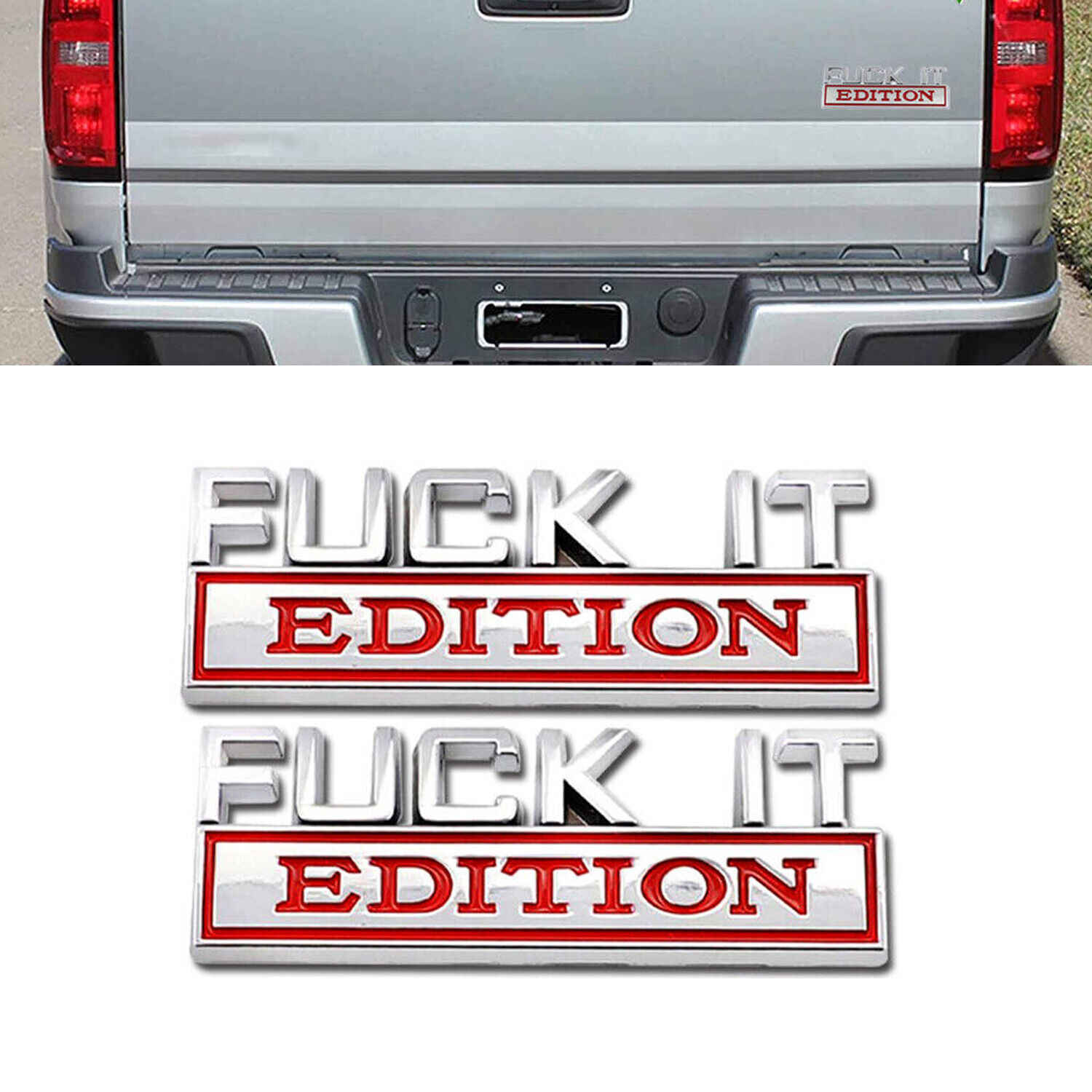 2x FUCK-IT EDITION Emblem Badge Decal Sticker for Car Truck Fit All Silver Red