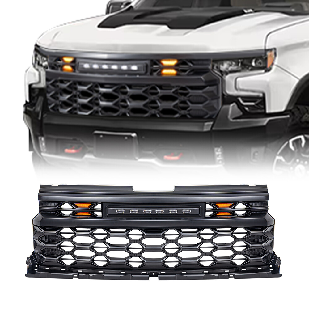 Front Armor Grille W/ Off-Road & Amber Lights For 2022-2024 Chevy Silverado 1500