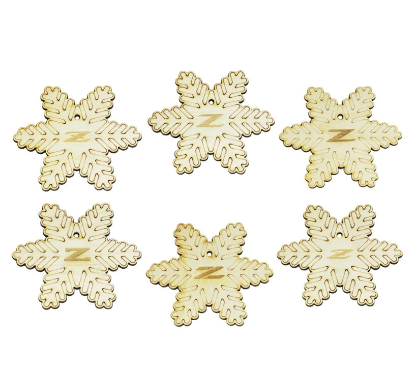 ZSPEC Laser-Engraved Wood Ornaments, Set of Six Nissan Z-Snowflakes, 3.75