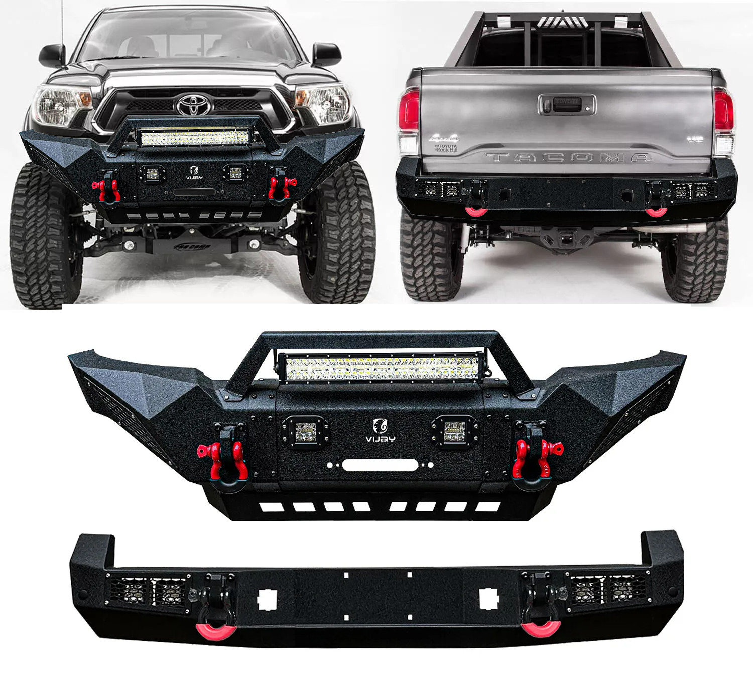 Vijay For 2005-2015 Toyota Tacoma New Front/Rear Bumper W/Winch Plate&LED Lights