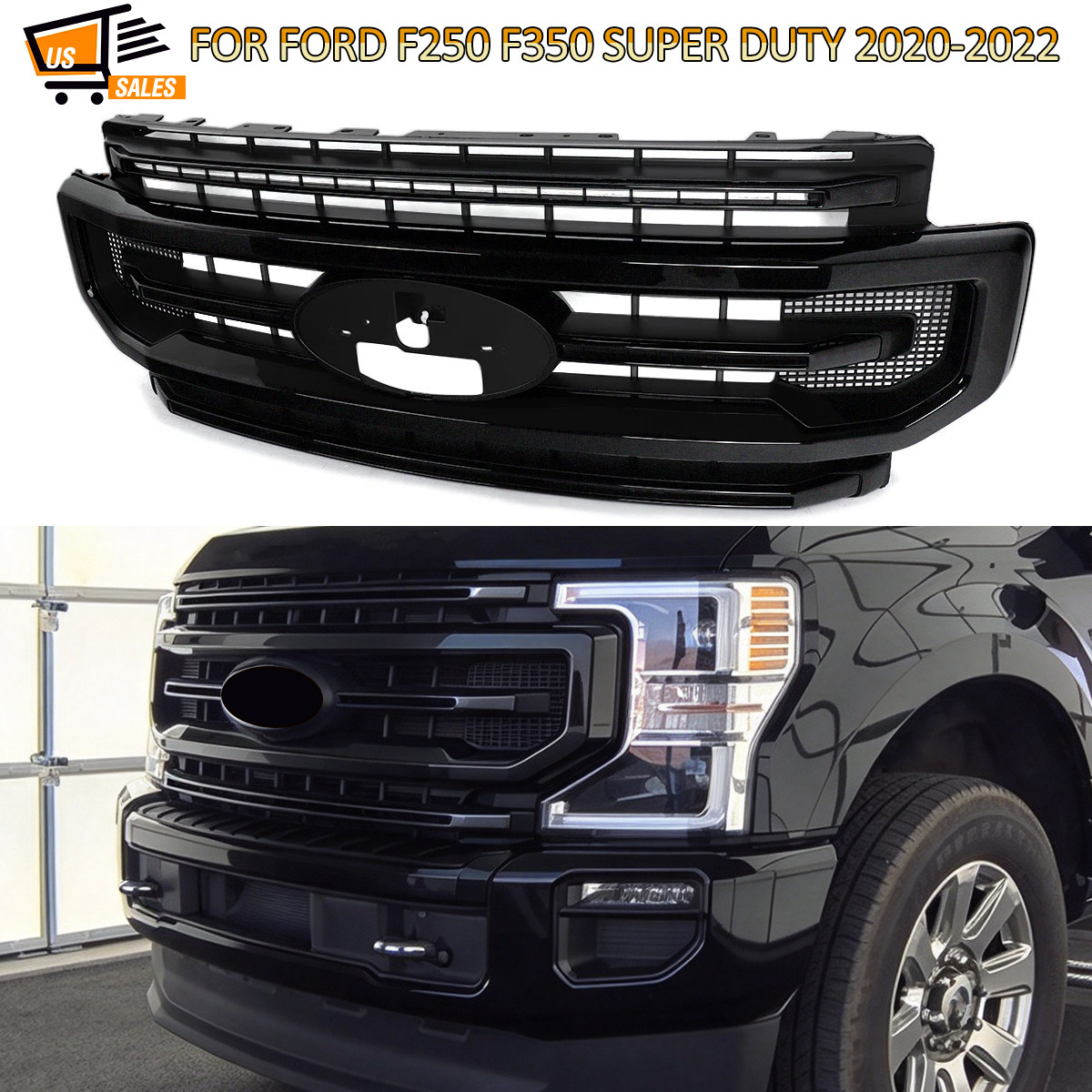For 2020-2022 Ford F-250 F-350 Super Duty Platinum Agate Black Grille Assembly