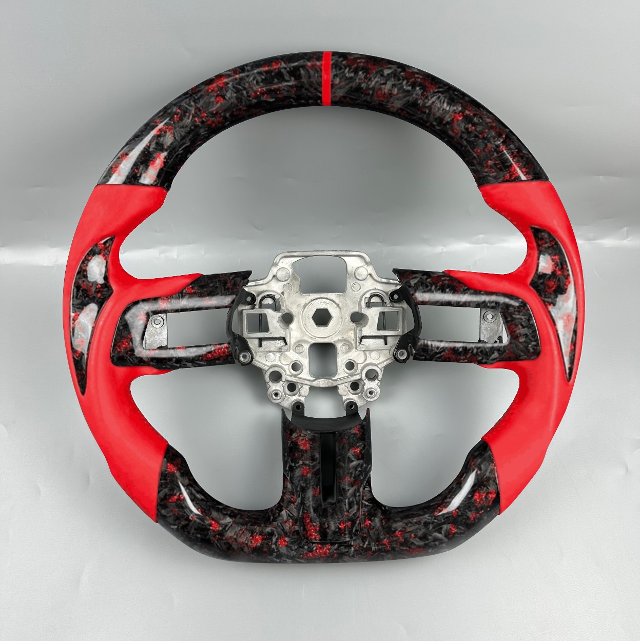 Black forged carbon fiber red leather steering wheel for 2015 -2022 Ford Mustang