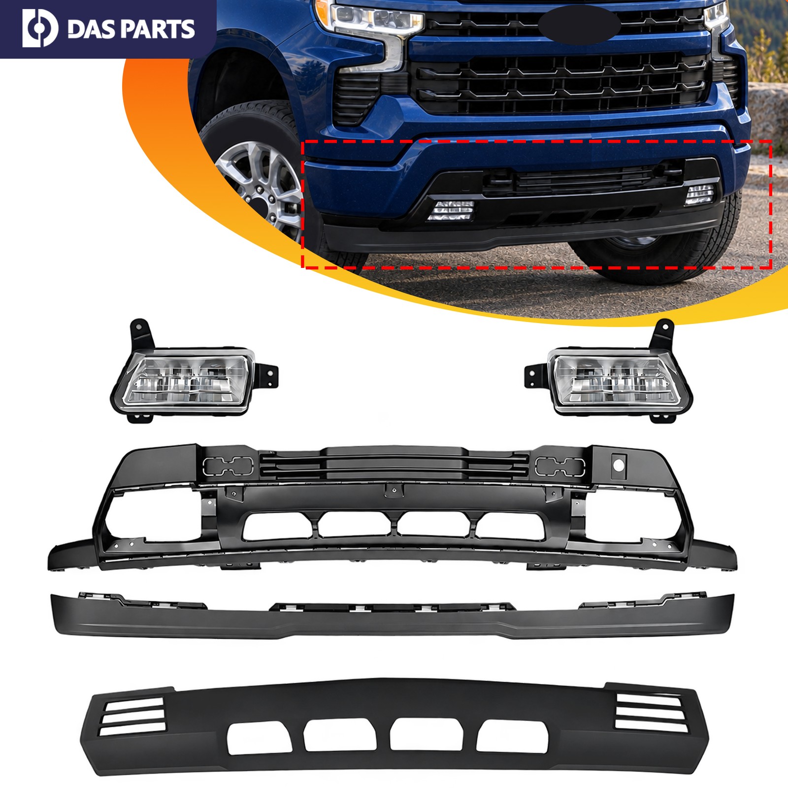For 2022-2026 Chevy Silverado 1500 w/LED Fog Lights Front Lower Bumper Cover Kit