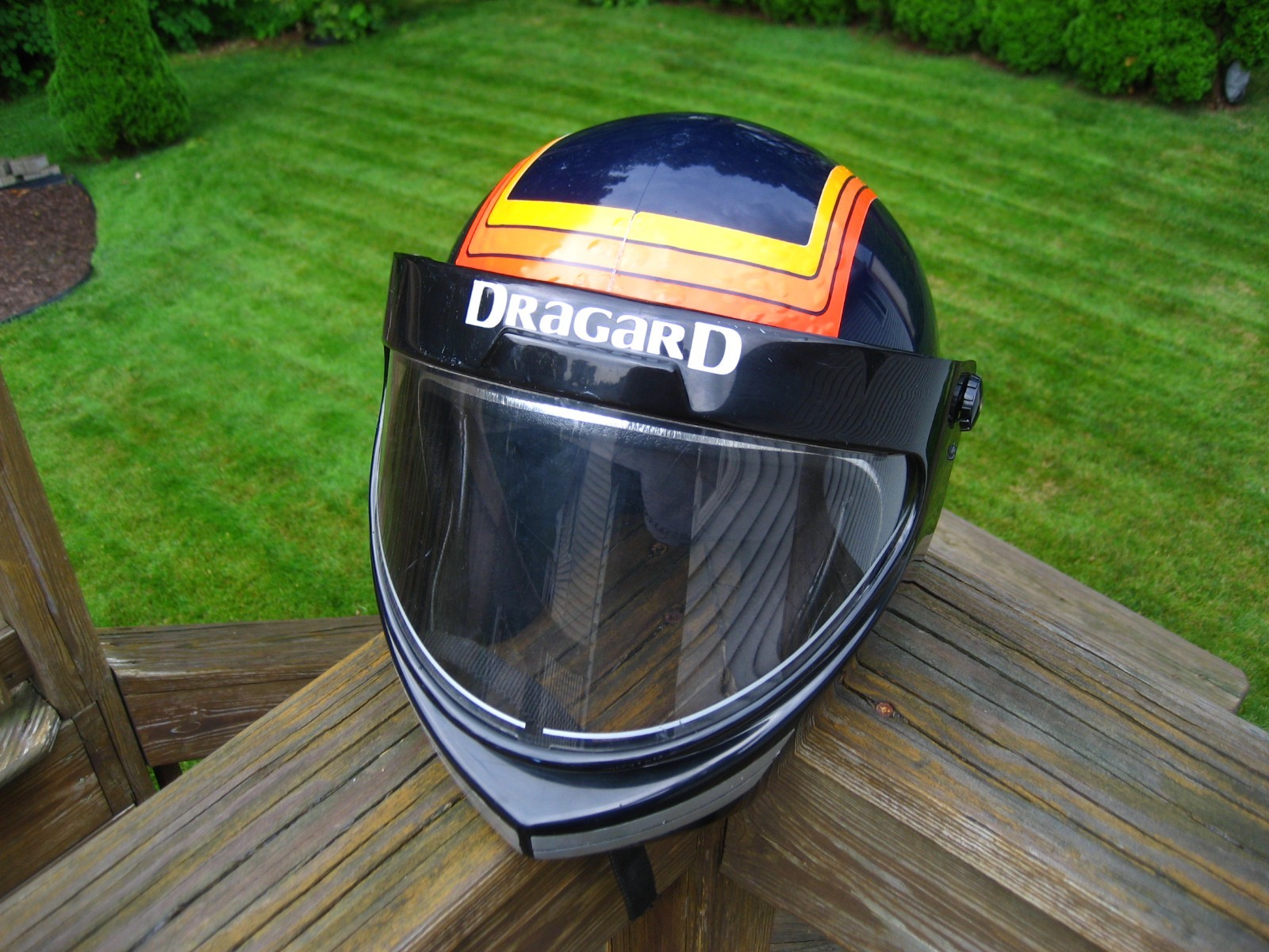 Vintage Moto Ski Navy Blue Yellow/Orange Helmet